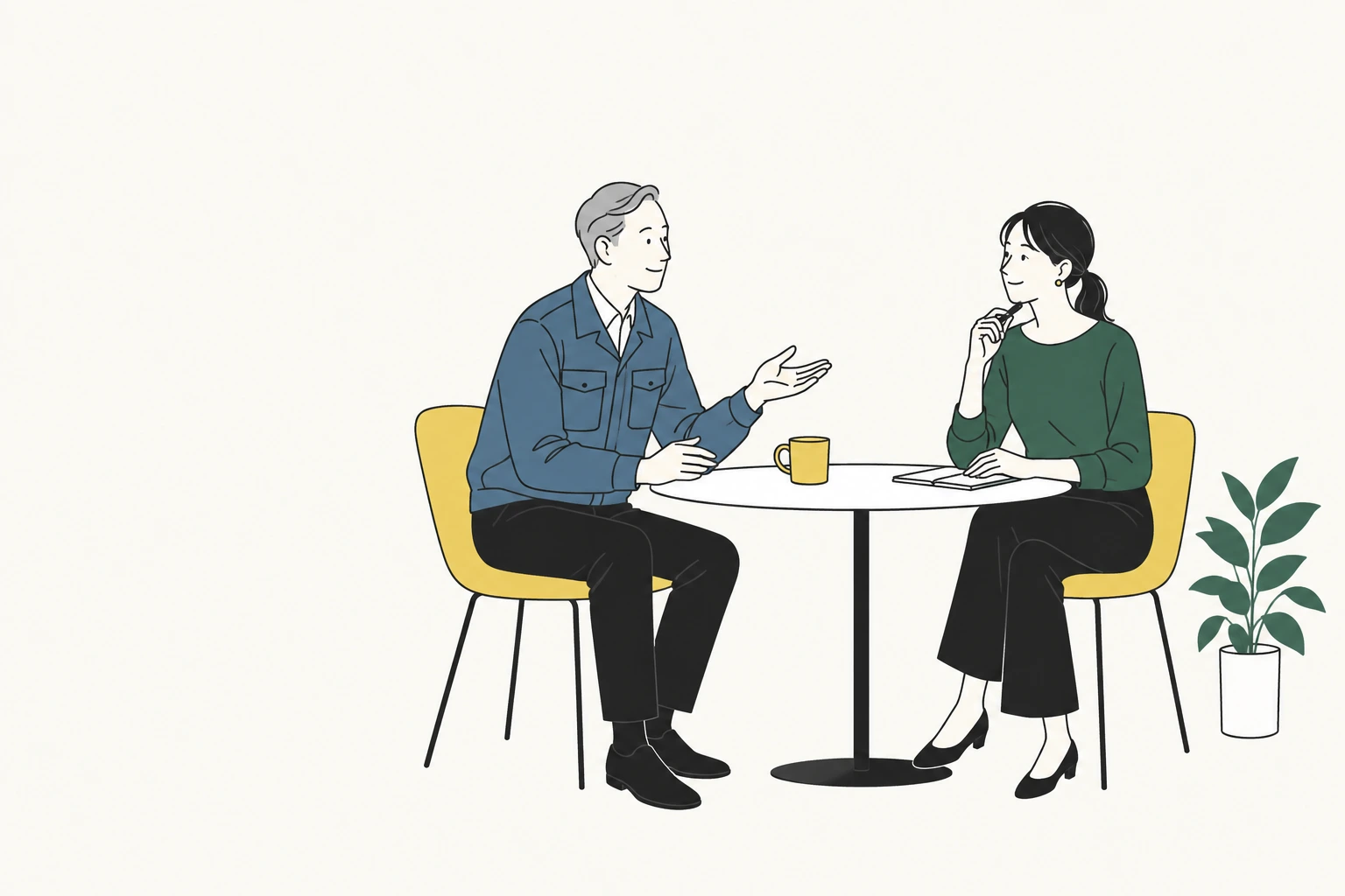 経営者の話に耳を傾ける相談のイラスト。AI生成イメージ
