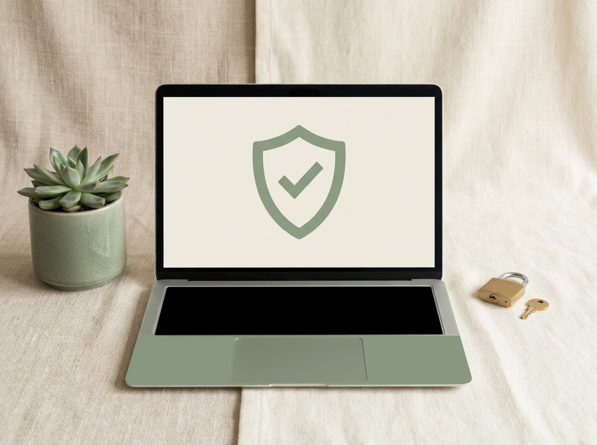 Shield icon with botanical leaf accents representing digital protection