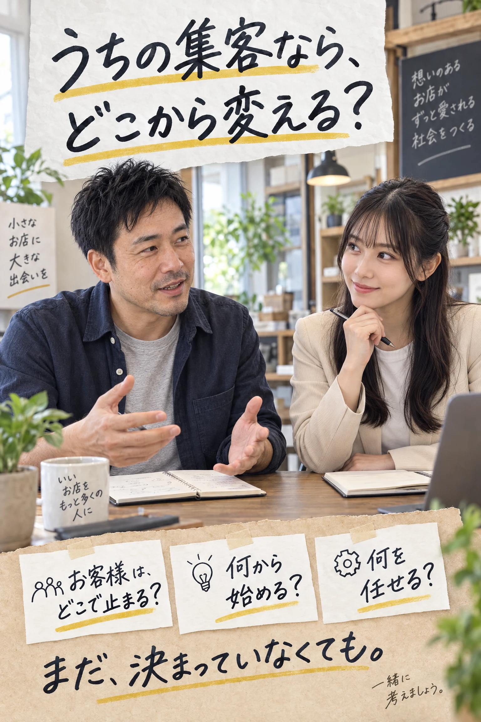 うちの集客なら、どこから変える？ 小春が男性事業者の話を聞く。お客様はどこで止まる、何から始める、何を任せる。まだ決まっていなくても。